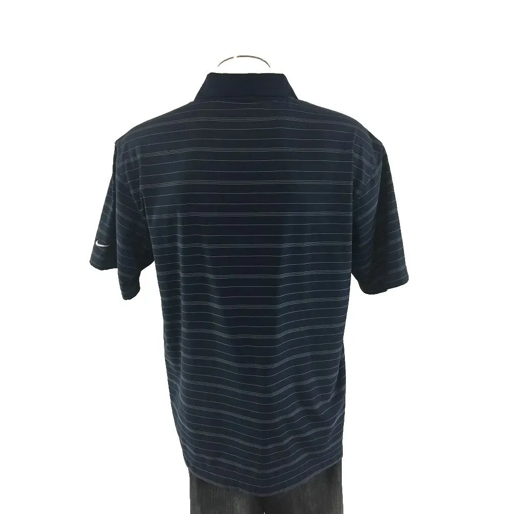 Nike Golf Fit Dry Polo Shirt L Blue White Stripe Short‎ Sleeve Mens